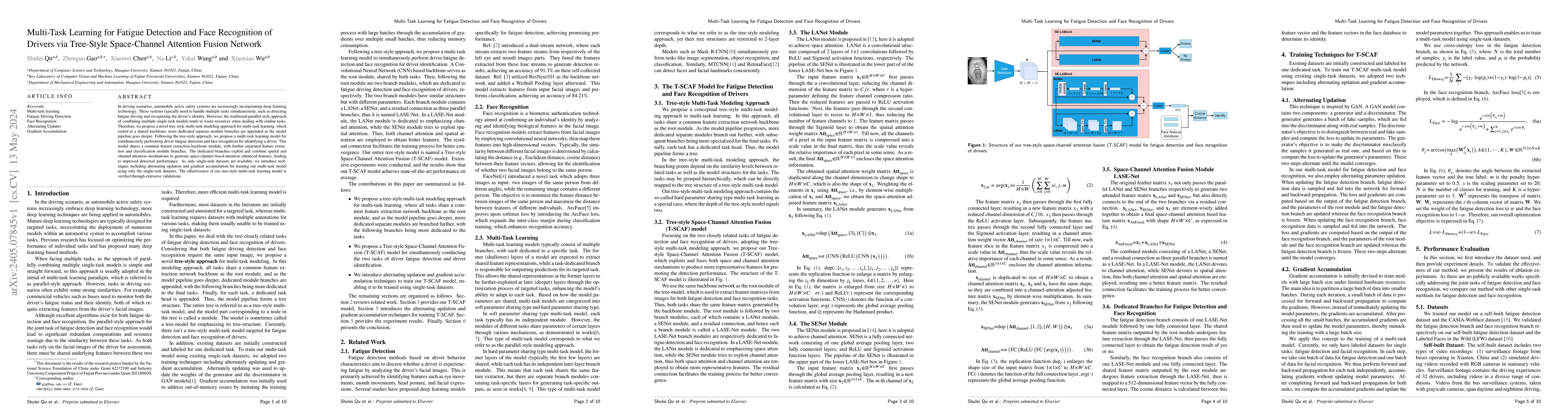 Thumbnail for Multi-Task Learning for Fatigue Detection and Face Recognition of
  Drivers via Tree-Style Space-Channel Attention Fusion Network