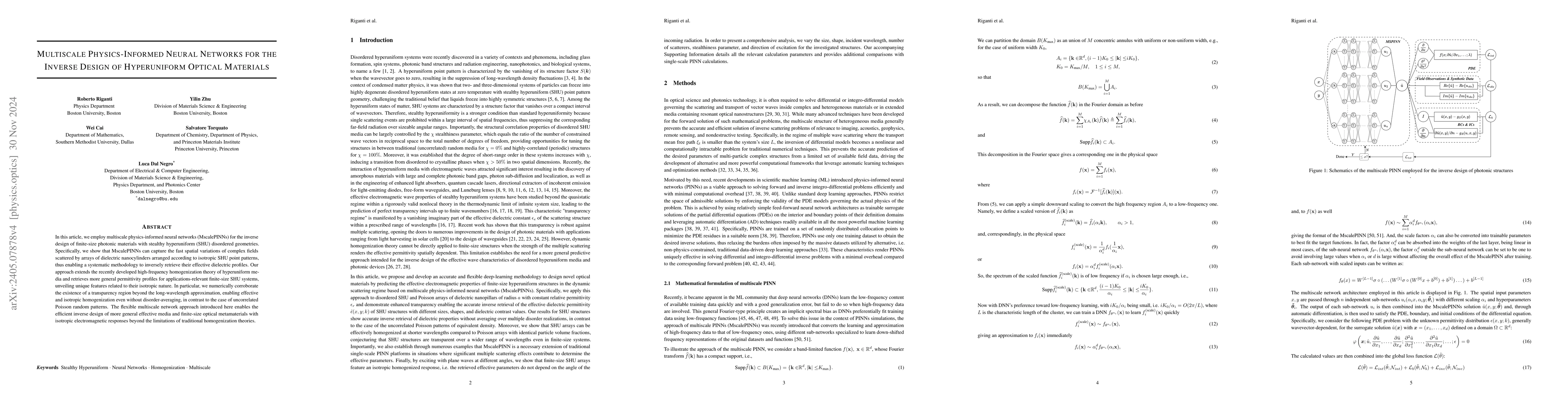 Thumbnail for Effective medium properties of stealthy hyperuniform photonic structures
  using multiscale physics-informed neural networks