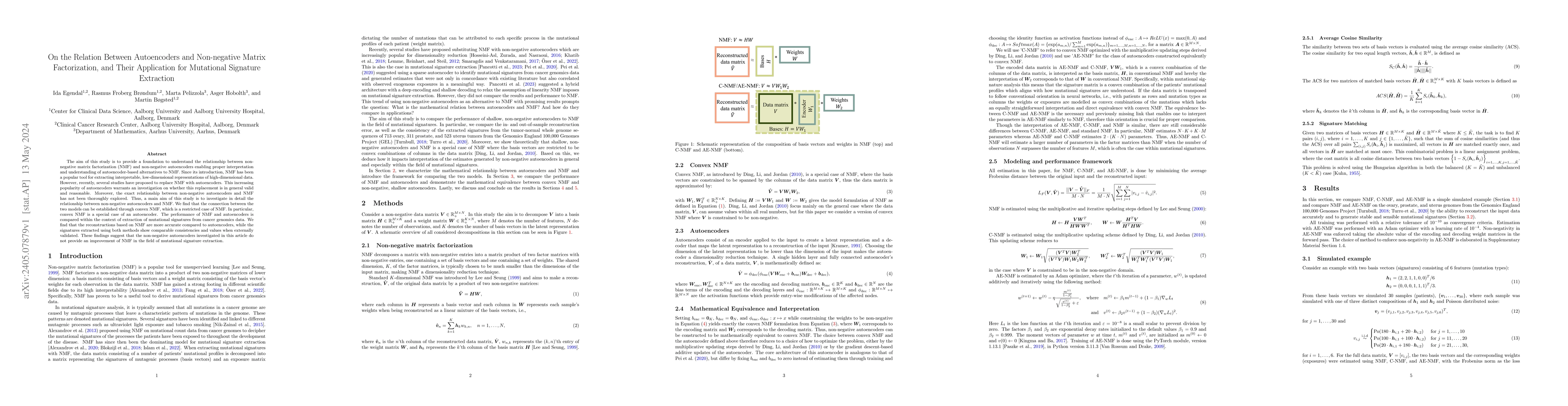 Thumbnail for On the Relation Between Autoencoders and Non-negative Matrix
  Factorization, and Their Application for Mutational Signature Extraction