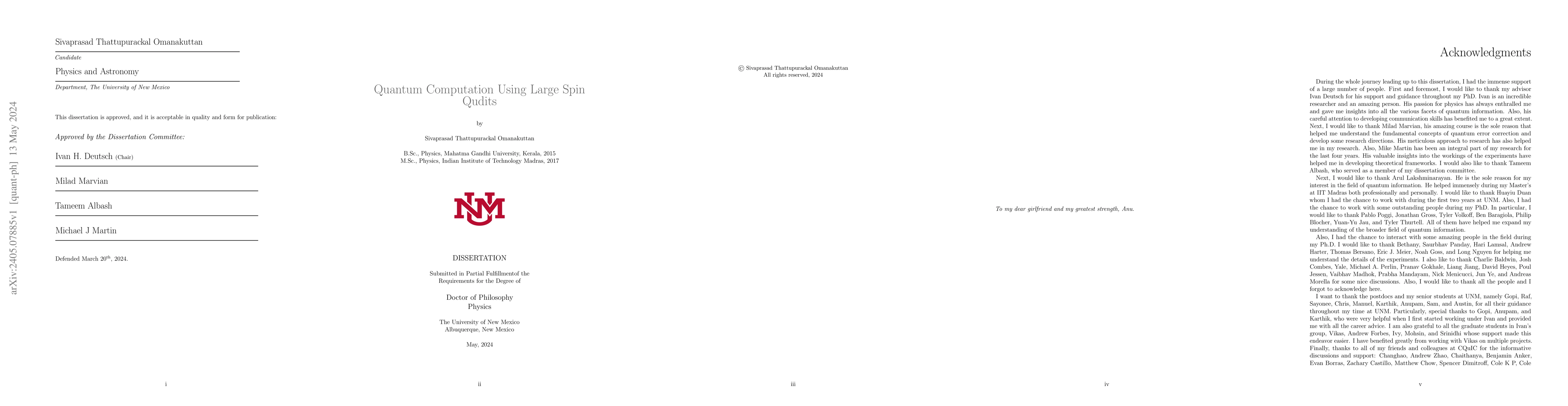 Thumbnail for Quantum Computation Using Large Spin Qudits