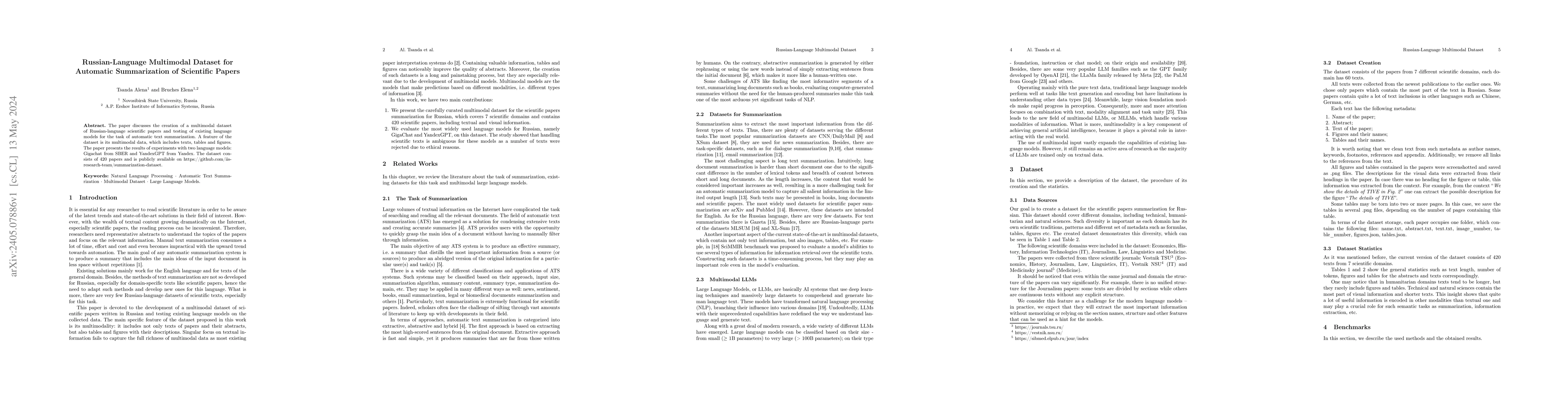 Thumbnail for Russian-Language Multimodal Dataset for Automatic Summarization of
  Scientific Papers