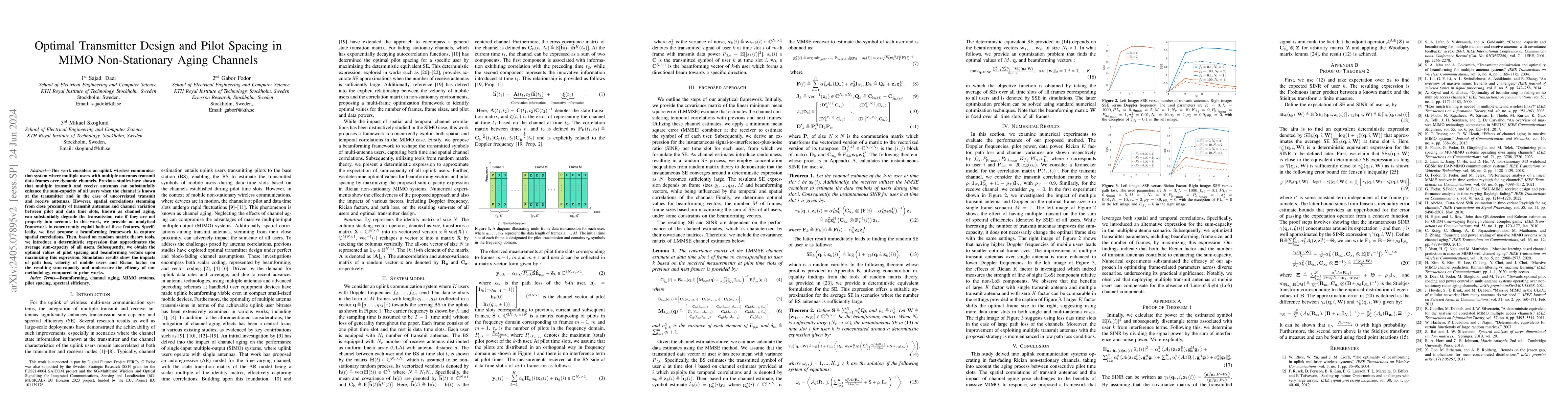 Thumbnail for Optimal Transmitter Design and Pilot Spacing in MIMO Non-Stationary
  Aging Channels