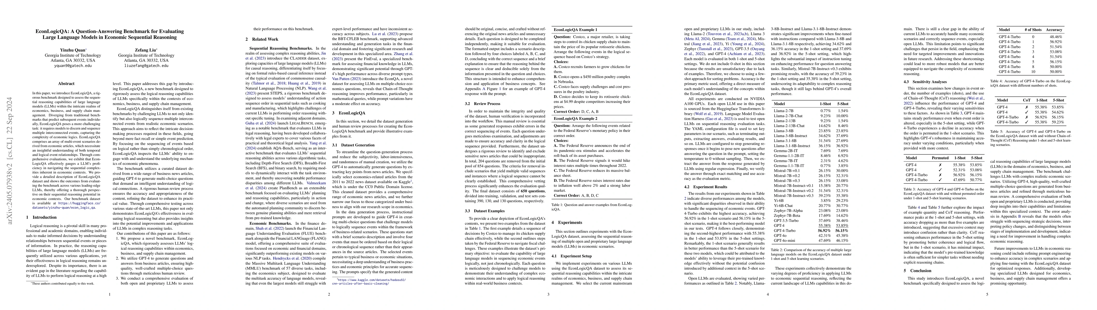 Thumbnail for EconLogicQA: A Question-Answering Benchmark for Evaluating Large
  Language Models in Economic Sequential Reasoning