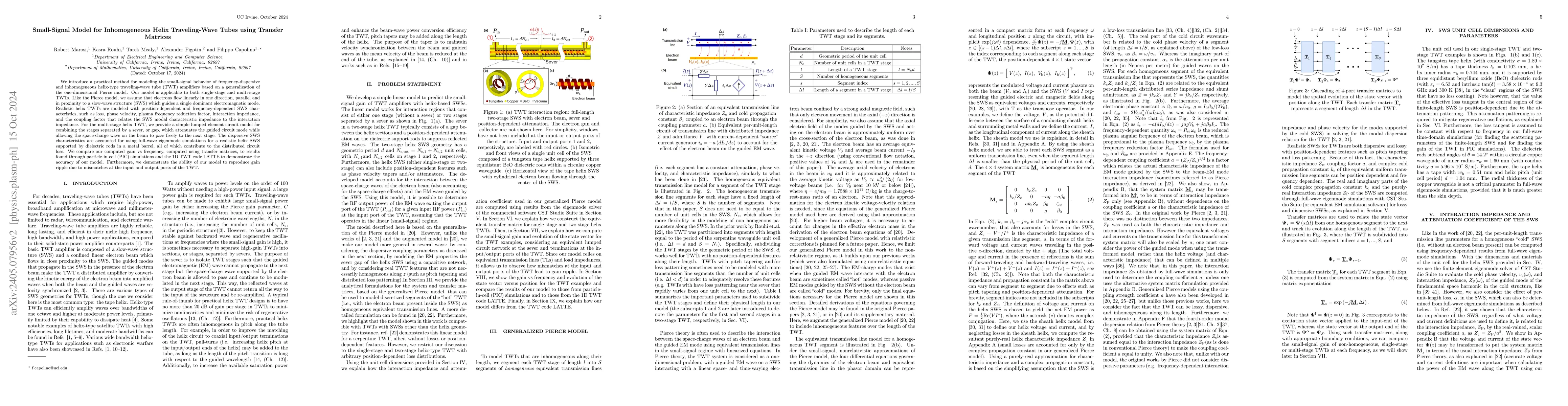 Thumbnail for Small-Signal Model for Inhomogeneous Helix Traveling-Wave Tubes using
  Transfer Matrices