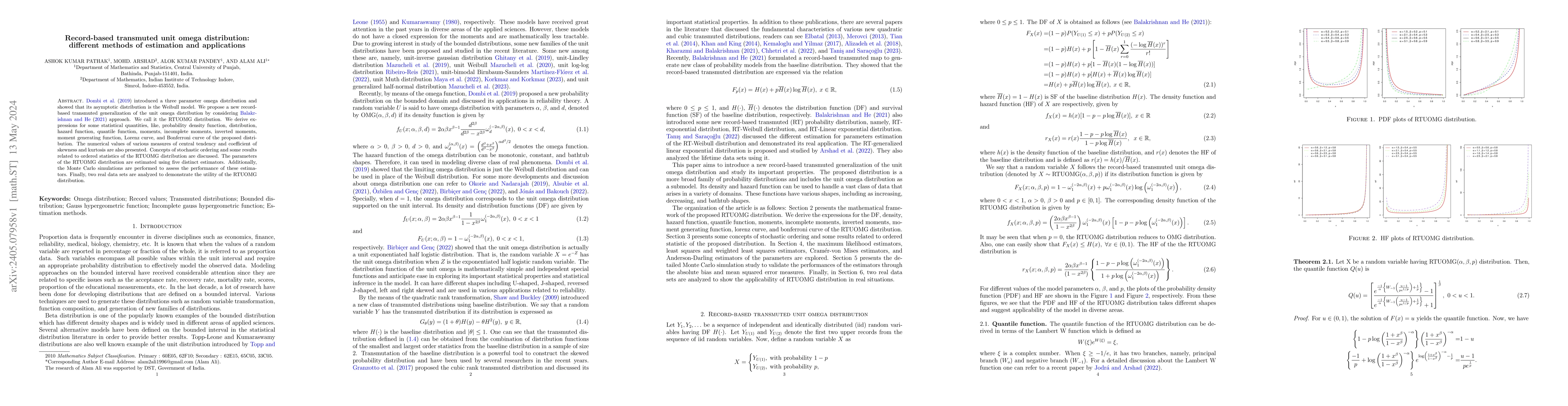 Thumbnail for Record-based transmuted unit omega distribution: different methods of
  estimation and applications
