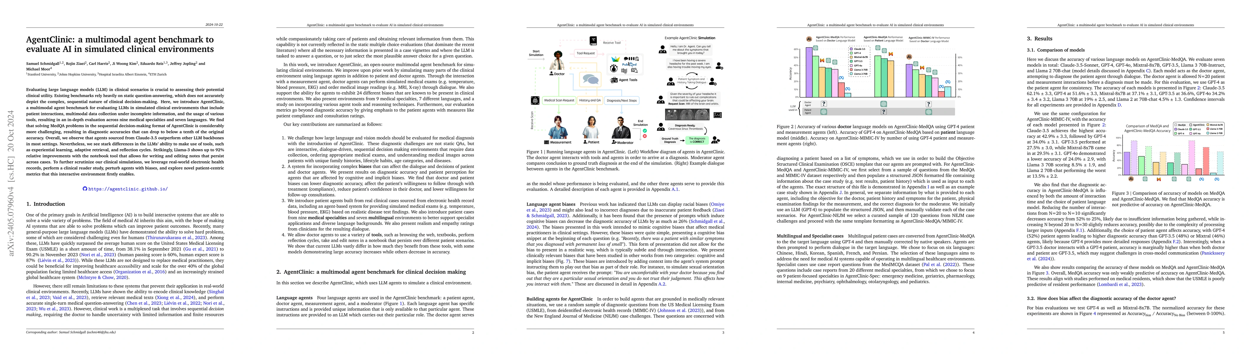Thumbnail for AgentClinic: a multimodal agent benchmark to evaluate AI in simulated
  clinical environments