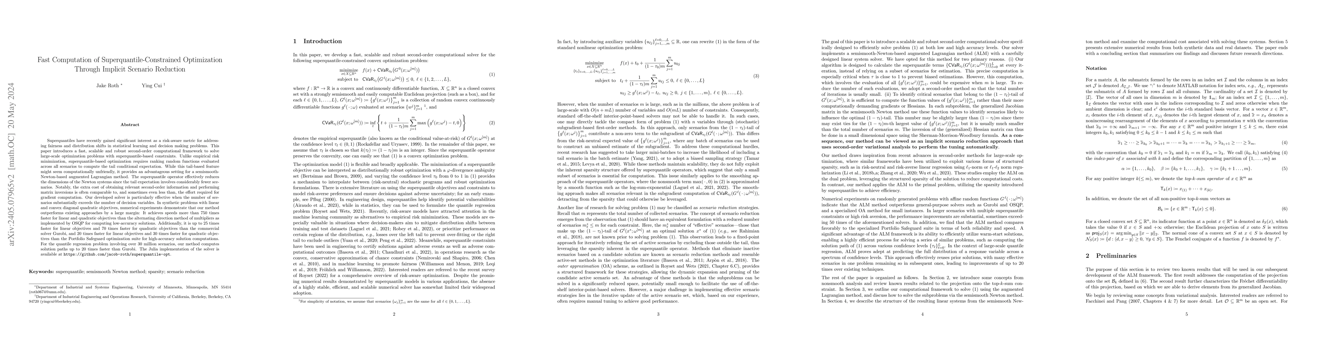 Thumbnail for Fast Computation of Superquantile-Constrained Optimization Through
  Implicit Scenario Reduction