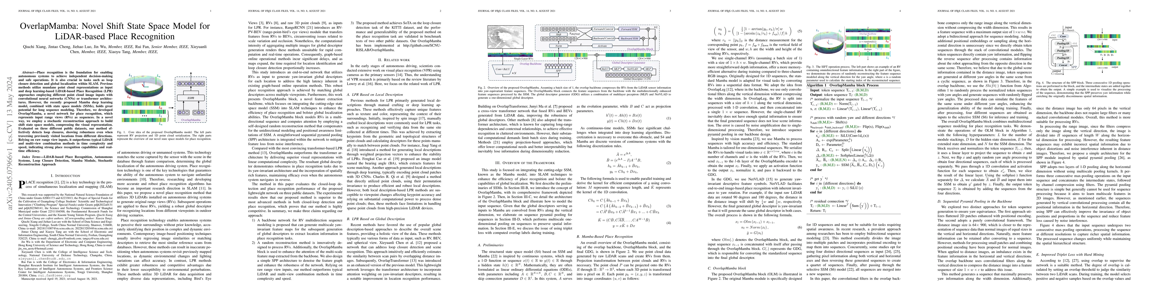 Thumbnail for OverlapMamba: Novel Shift State Space Model for LiDAR-based Place
  Recognition
