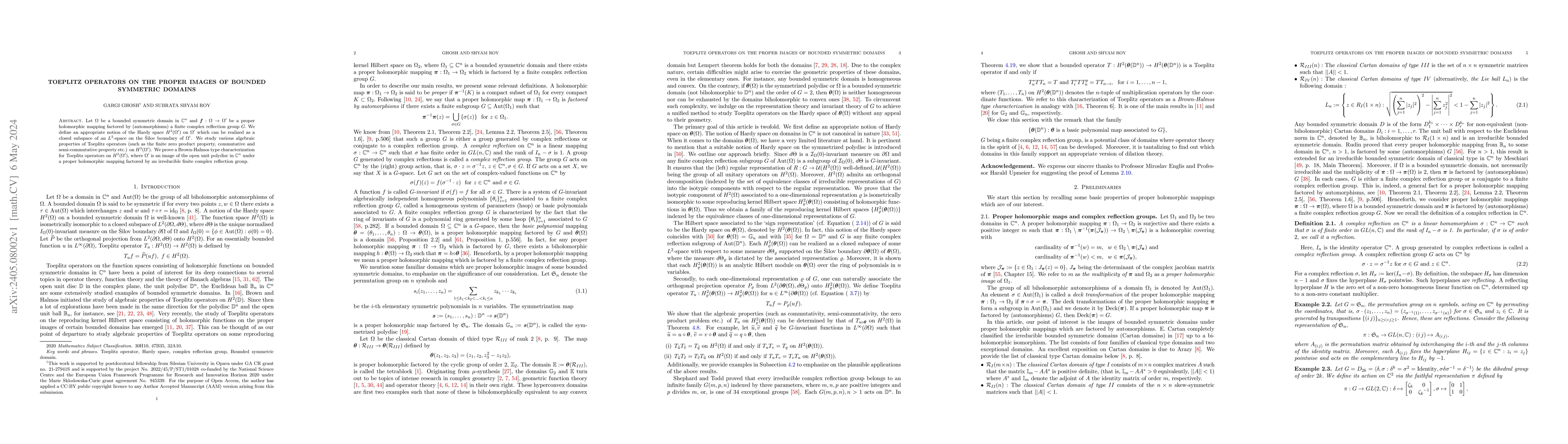 Thumbnail for Toeplitz operators on the proper images of bounded symmetric domains