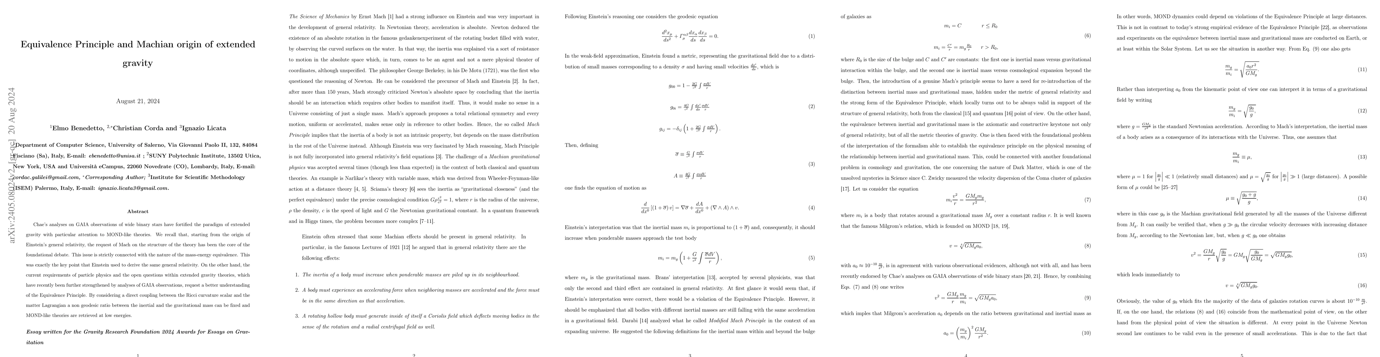 Thumbnail for Equivalence Principle and Machian origin of extended gravity