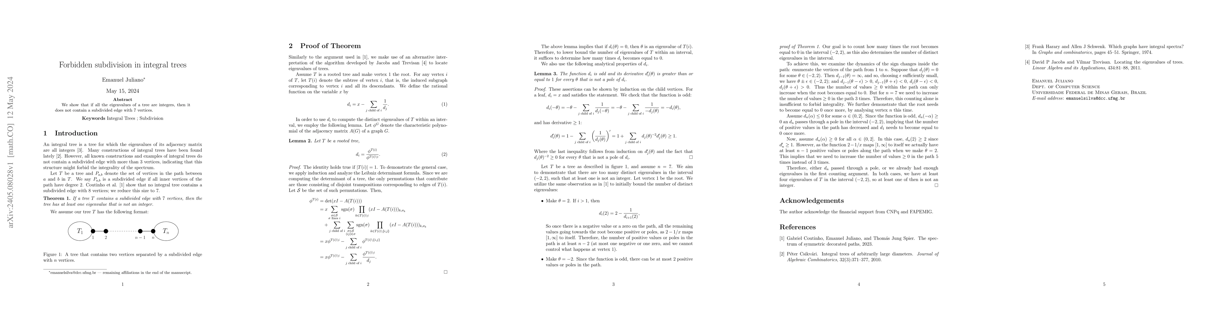 Thumbnail for Forbidden subdivision in integral trees