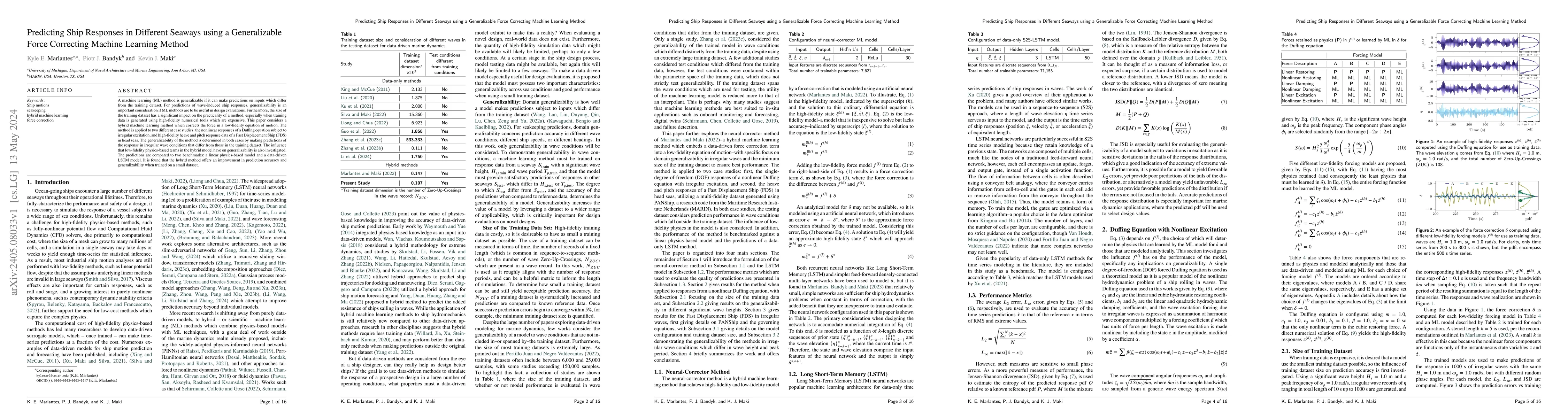 Thumbnail for Predicting Ship Responses in Different Seaways using a Generalizable
  Force Correcting Machine Learning Method