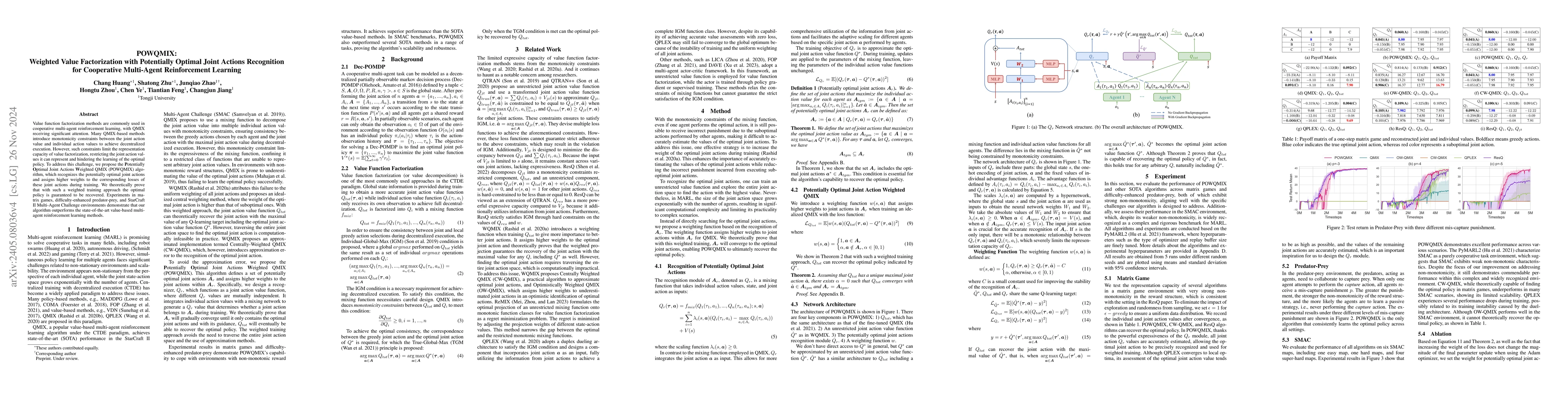 Thumbnail for POWQMIX: Weighted Value Factorization with Potentially Optimal Joint
  Actions Recognition for Cooperative Multi-Agent Reinforcement Learning