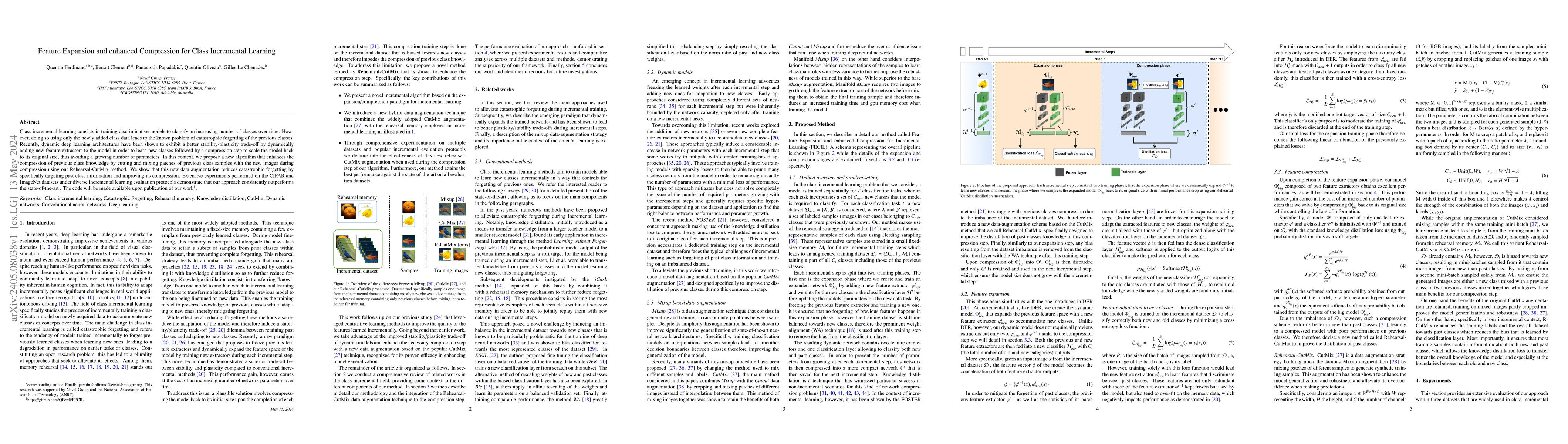 Thumbnail for Feature Expansion and enhanced Compression for Class Incremental
  Learning