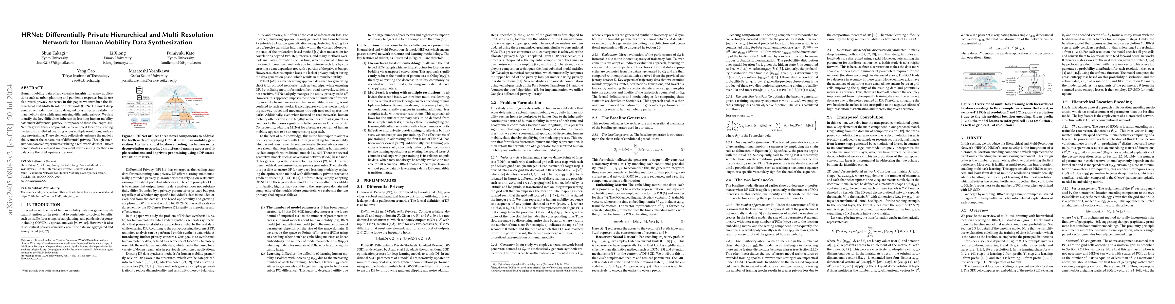 Thumbnail for HRNet: Differentially Private Hierarchical and Multi-Resolution Network
  for Human Mobility Data Synthesization
