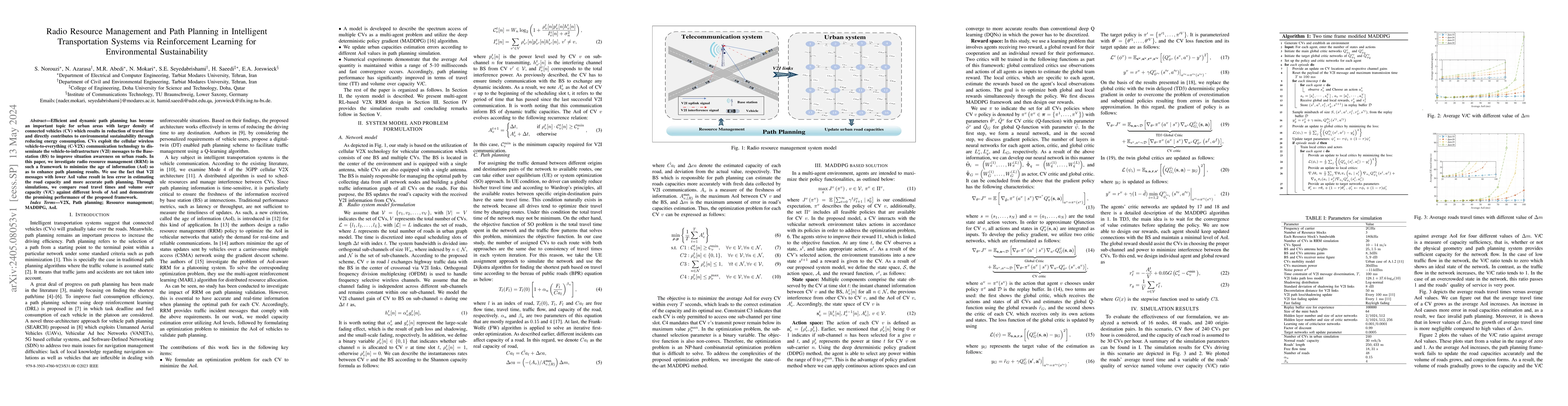 Thumbnail for Radio Resource Management and Path Planning in Intelligent
  Transportation Systems via Reinforcement Learning for Environmental
  Sustainability