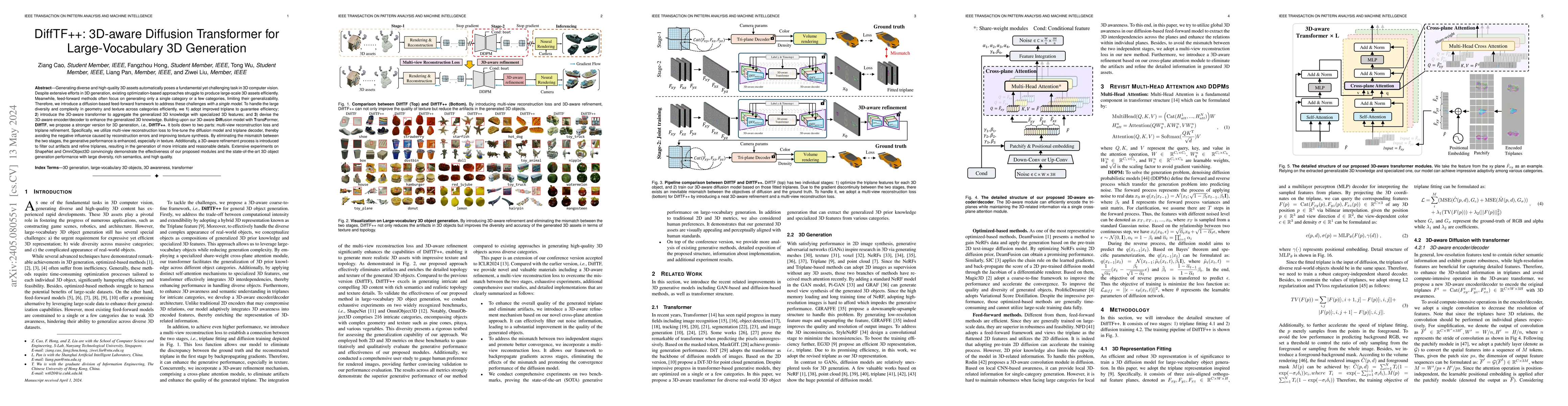 Thumbnail for DiffTF++: 3D-aware Diffusion Transformer for Large-Vocabulary 3D
  Generation