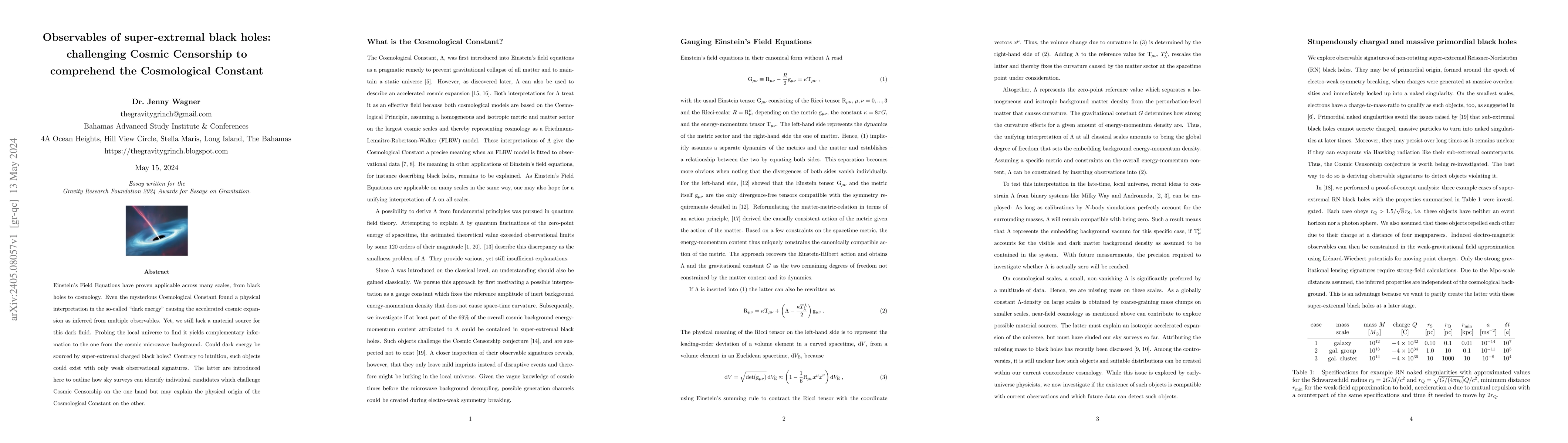Thumbnail for Observables of super-extremal black holes: challenging Cosmic Censorship
  to comprehend the Cosmological Constant