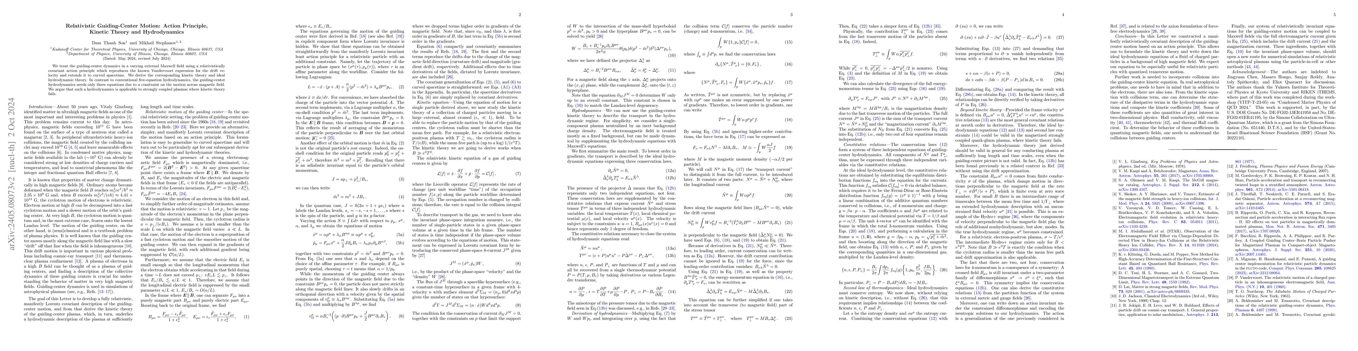Thumbnail for Relativistic Guiding-Center Motion: Action Principle, Kinetic Theory,
  and Hydrodynamics