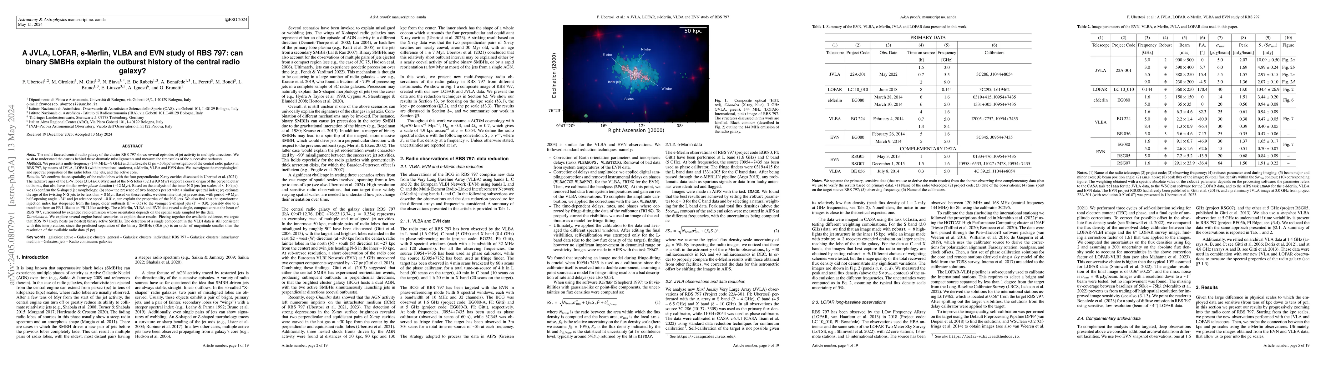Thumbnail for A JVLA, LOFAR, e-Merlin, VLBA and EVN study of RBS 797: can binary SMBHs
  explain the outburst history of the central radio galaxy?