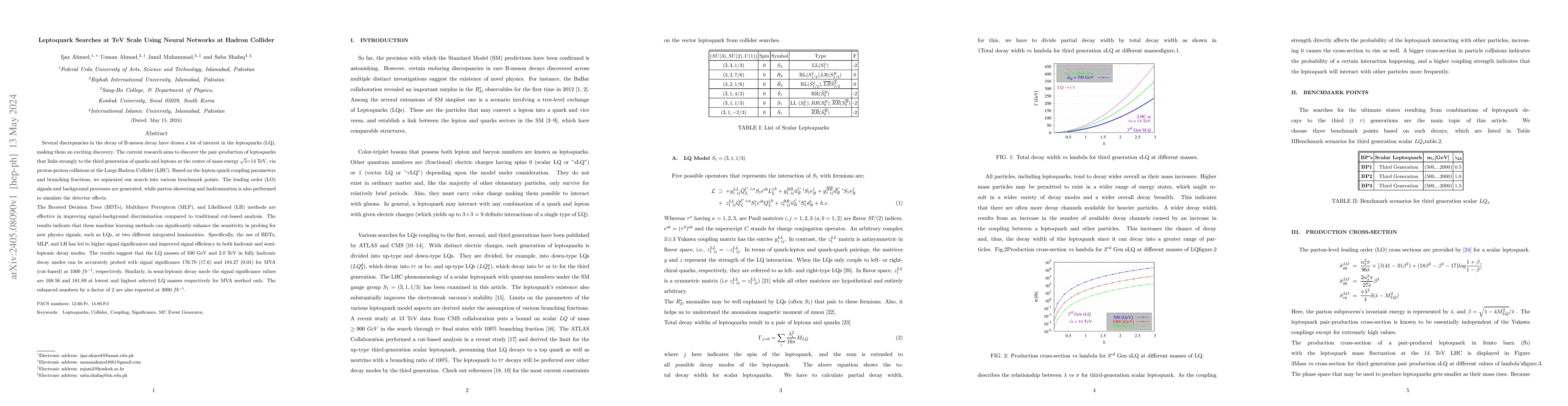 Thumbnail for Leptoquark Searches at TeV Scale Using Neural Networks at Hadron
  Collider