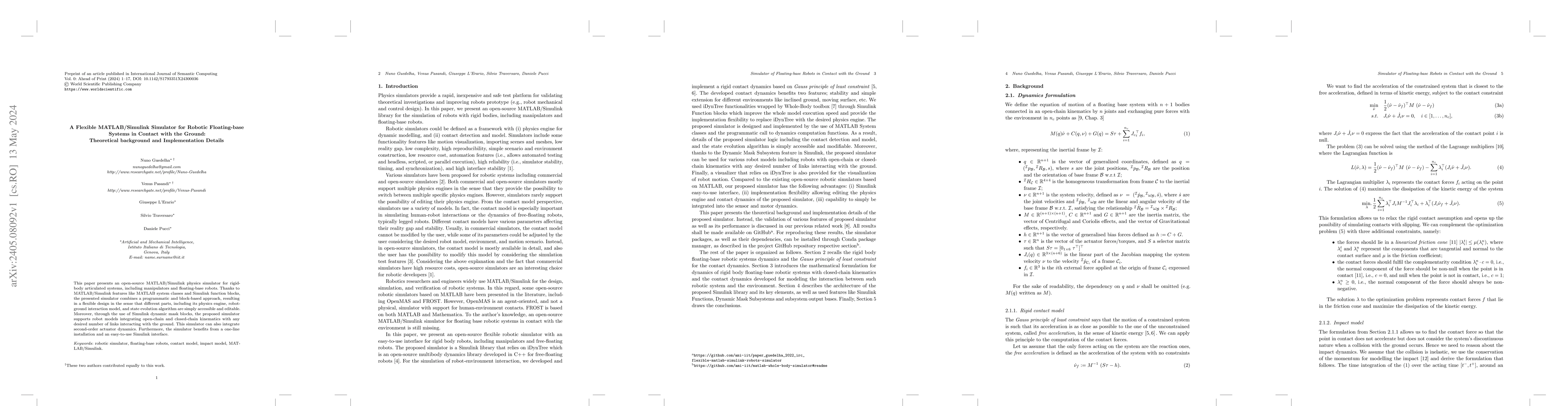 Thumbnail for A Flexible MATLAB/Simulink Simulator for Robotic Floating-base Systems
  in Contact with the Ground: Theoretical background and Implementation Details