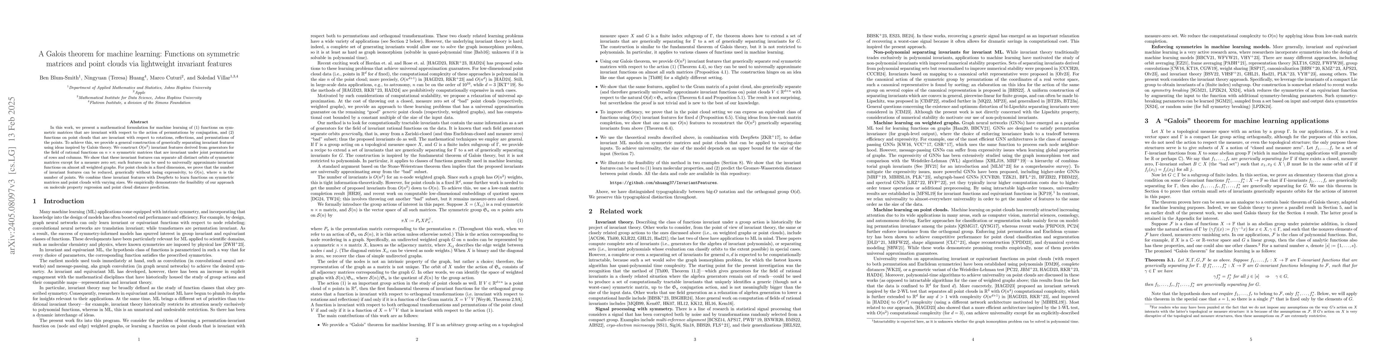 Thumbnail for Learning functions on symmetric matrices and point clouds via
  lightweight invariant features