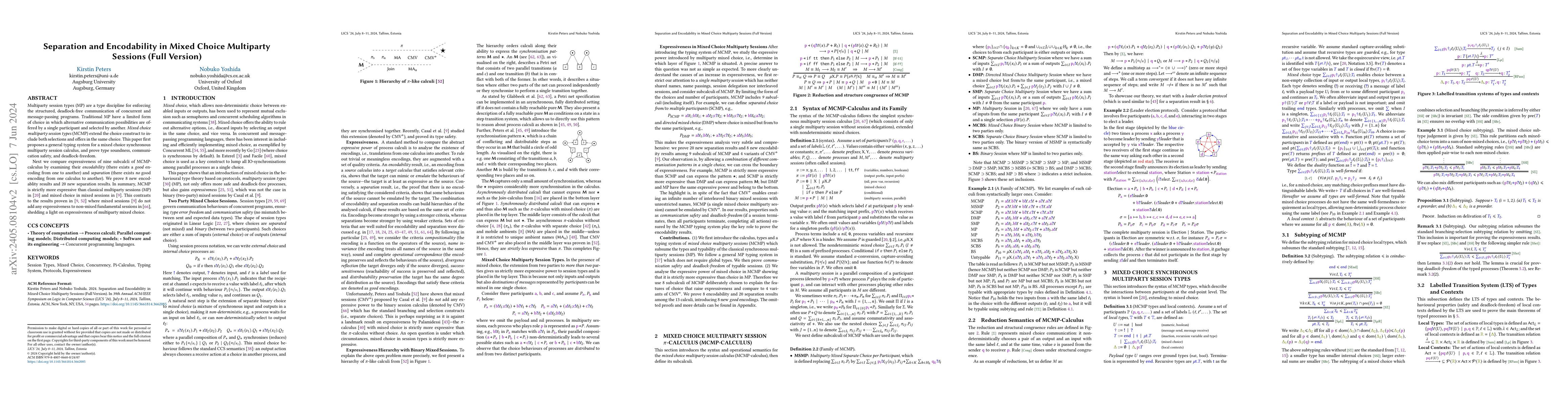 Thumbnail for Separation and Encodability in Mixed Choice Multiparty Sessions
  (Technical Report)