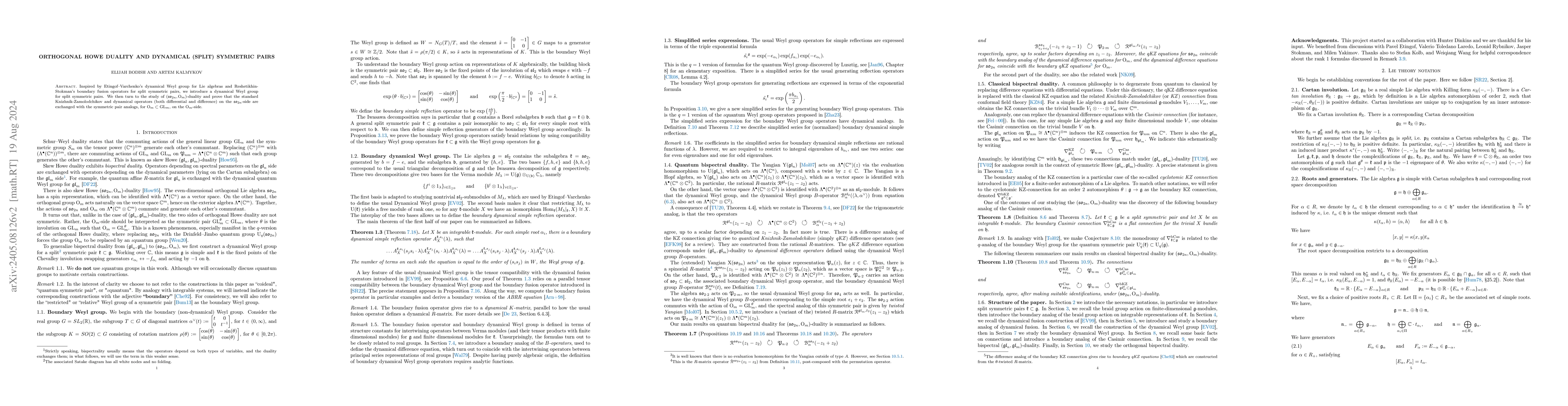 Thumbnail for Orthogonal Howe duality and dynamical (split) symmetric pairs
