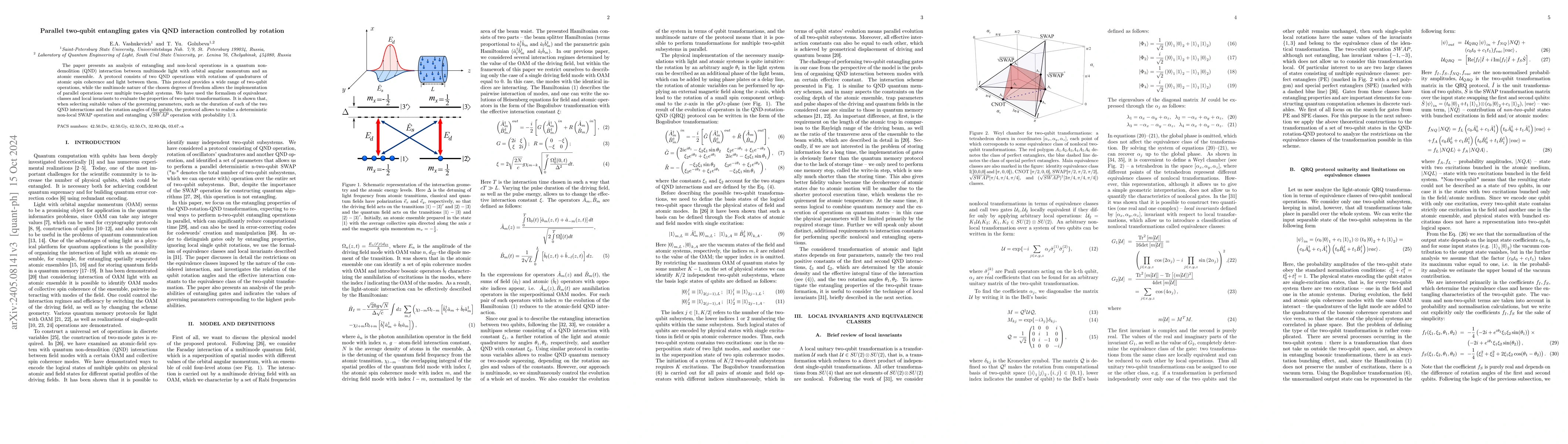 Thumbnail for Parallel two-qubit entangling gates via QND interaction controlled by
  rotation