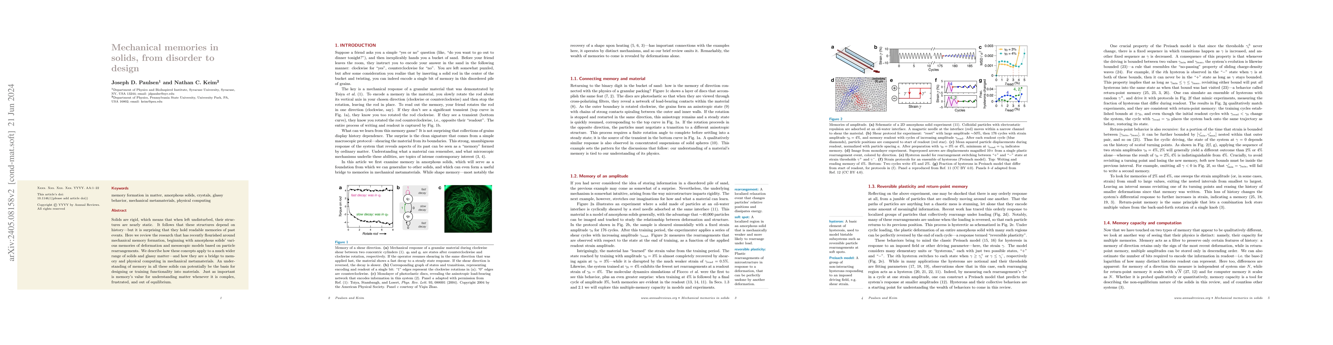 Thumbnail for Mechanical memories in solids, from disorder to design