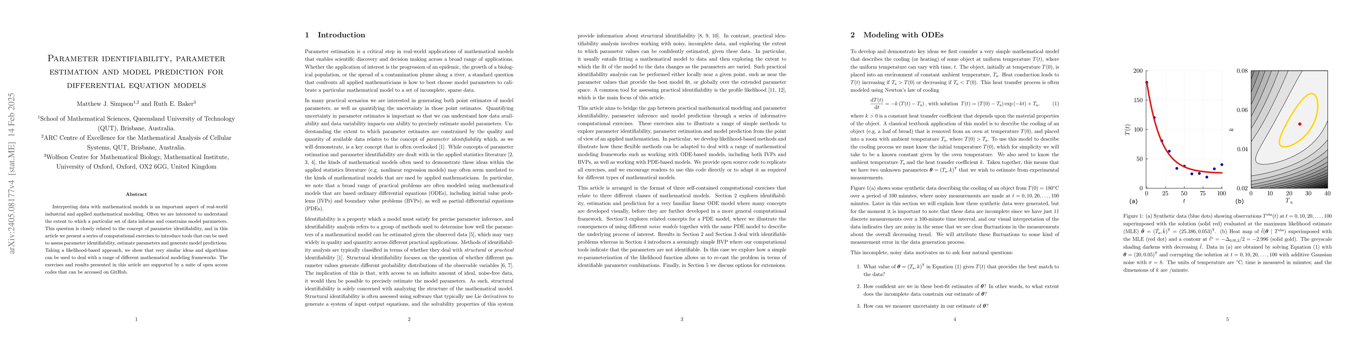 Thumbnail for Parameter identifiability, parameter estimation and model prediction for
  differential equation models