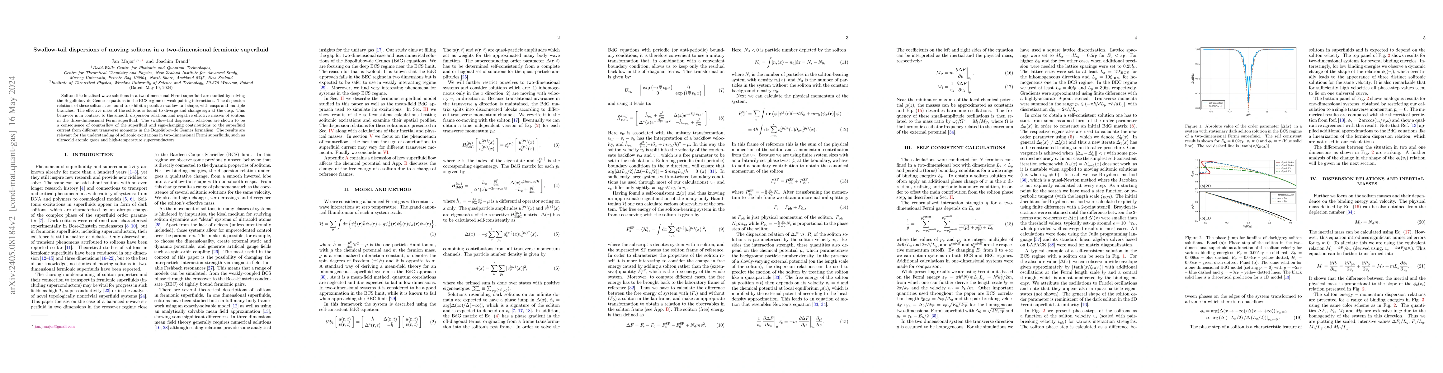 Thumbnail for Swallow-tail dispersions of moving solitons in a two-dimensional
  fermionic superfluid