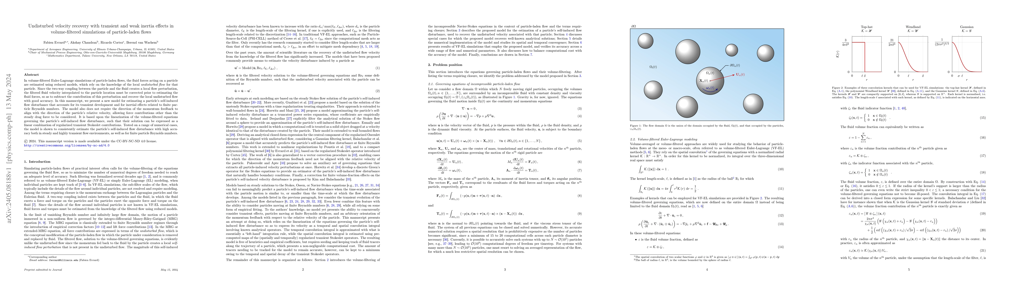 Thumbnail for Undisturbed velocity recovery with transient and weak inertia effects in
  volume-filtered simulations of particle-laden flows