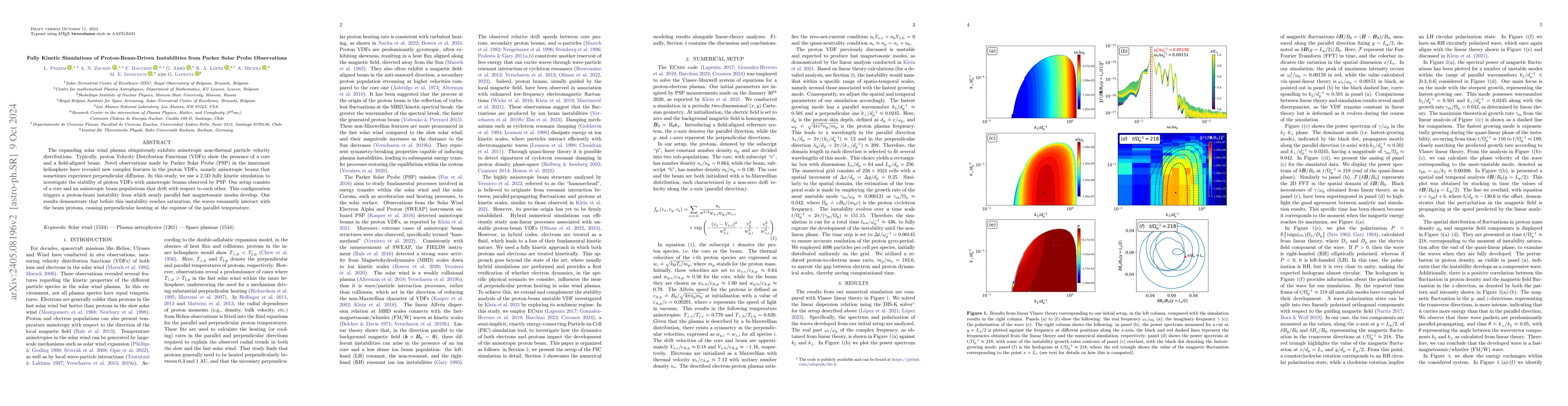 Thumbnail for Fully Kinetic Simulations of Proton-Beam-Driven Instabilities from
  Parker Solar Probe Observations