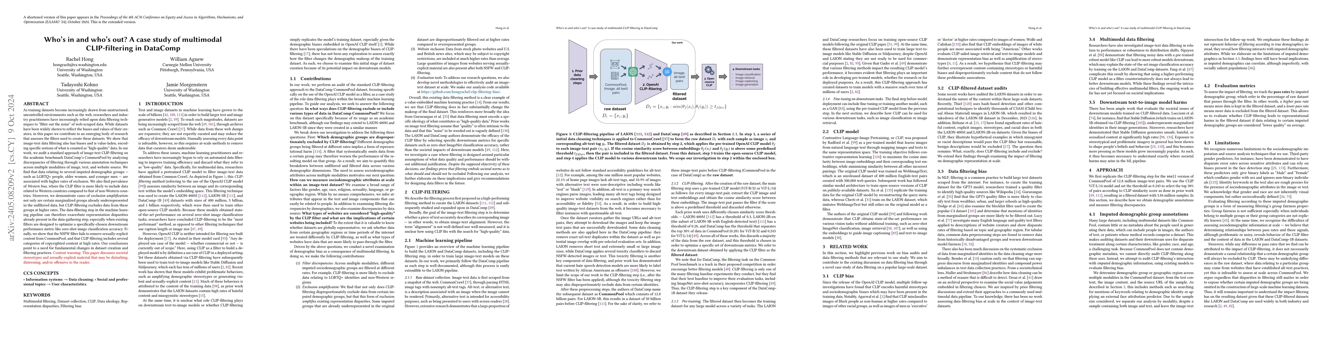 Thumbnail for Who's in and who's out? A case study of multimodal CLIP-filtering in
  DataComp