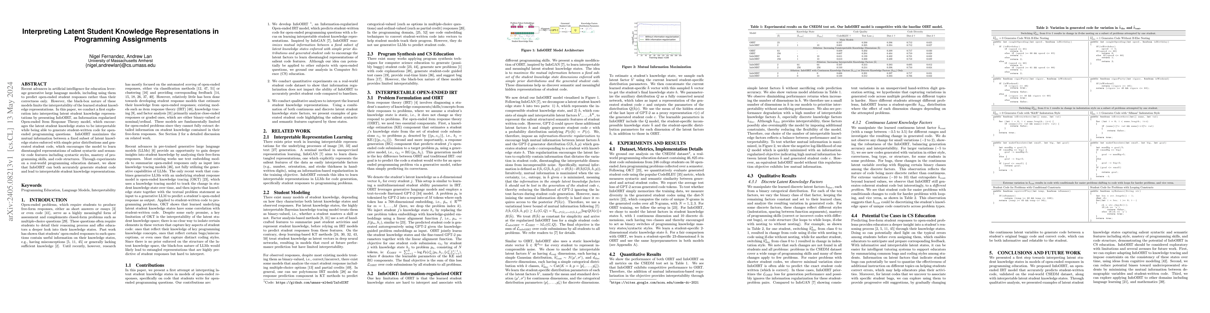 Thumbnail for Interpreting Latent Student Knowledge Representations in Programming
  Assignments