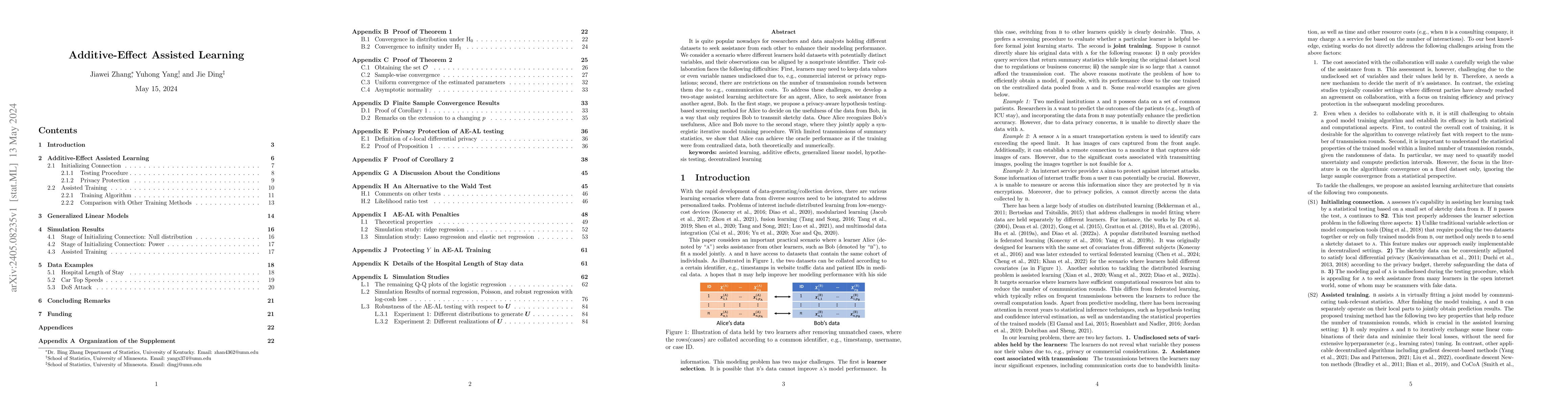 Thumbnail for Additive-Effect Assisted Learning