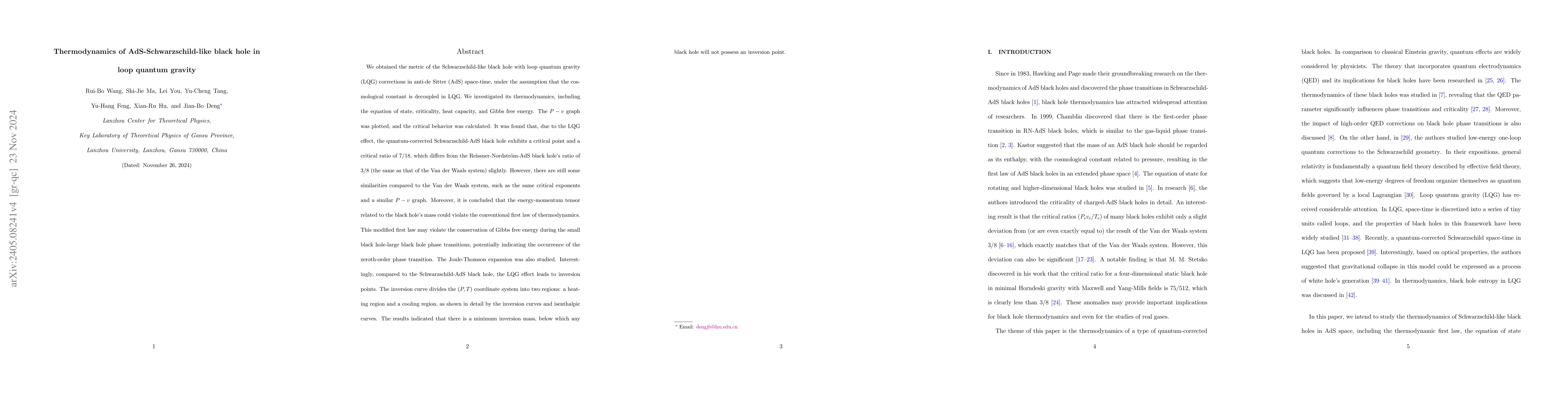 Thumbnail for Thermodynamics of AdS-Schwarzschild-like black hole in loop quantum
  gravity