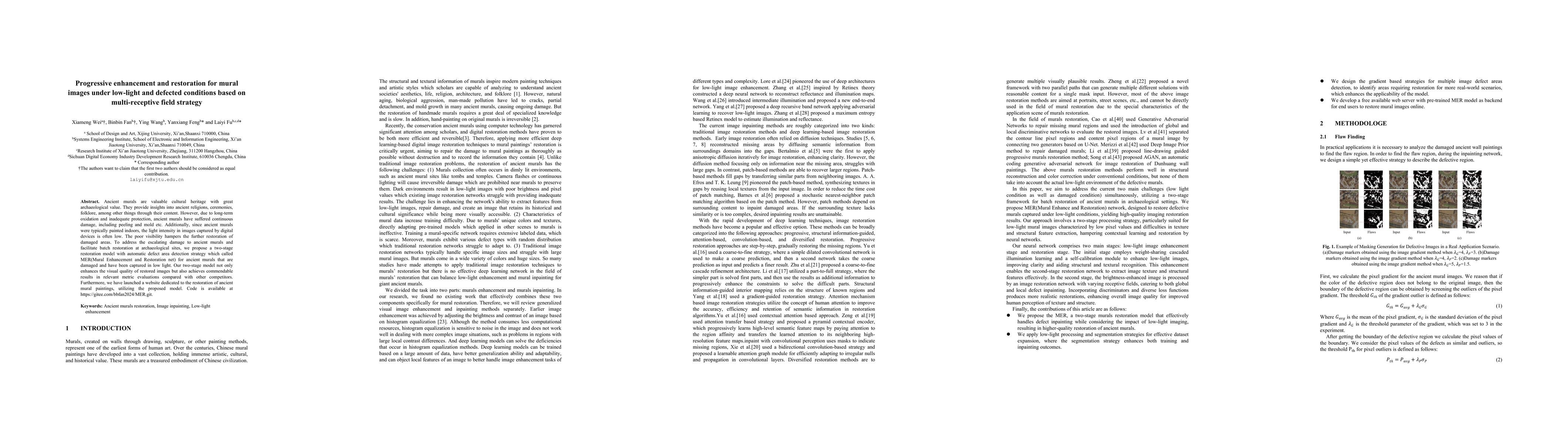 Thumbnail for Progressive enhancement and restoration for mural images under low-light
  and defected conditions based on multi-receptive field strategy