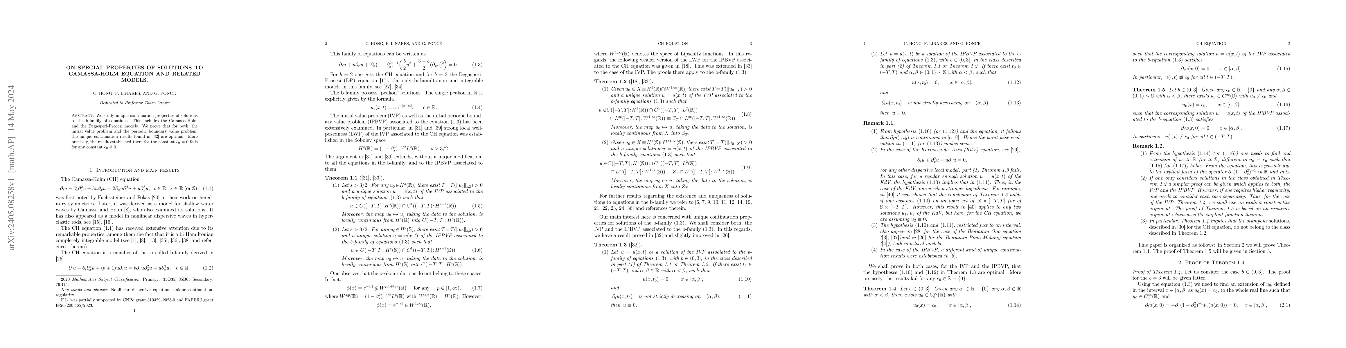 Thumbnail for On special properties of solutions to Camassa-Holm equation and related
  models