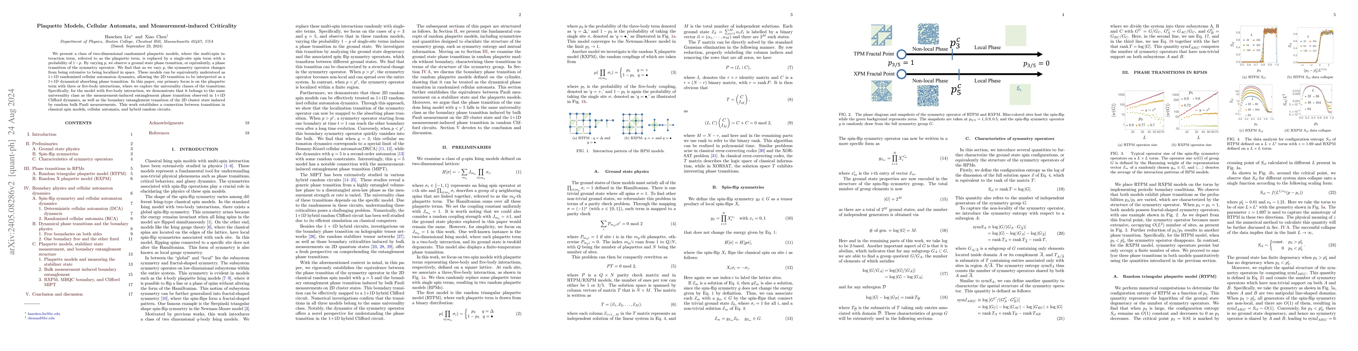 Thumbnail for Plaquette Models, Cellular Automata, and Measurement-induced Criticality