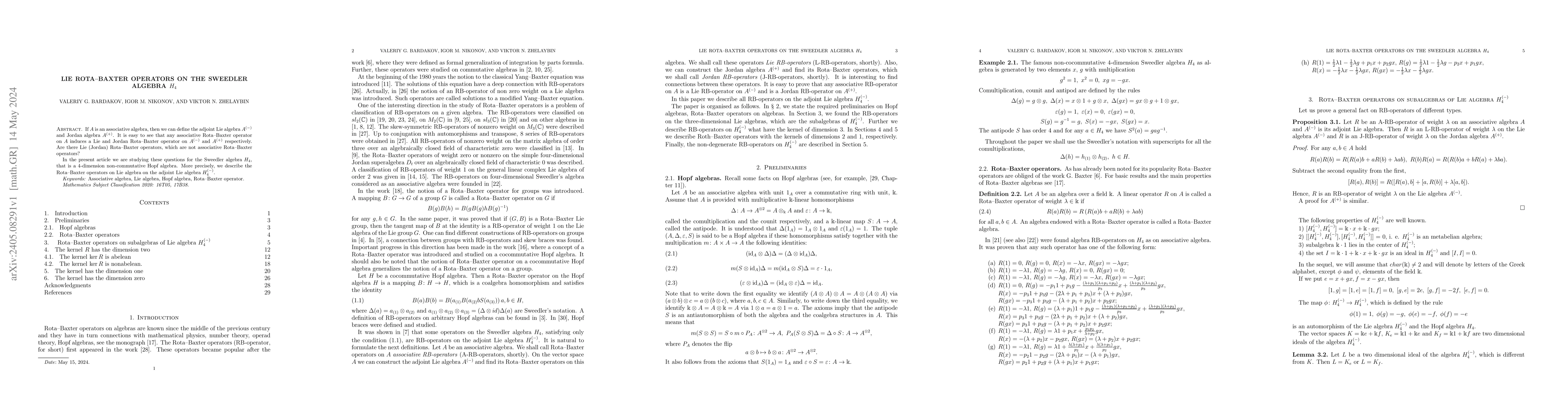 Thumbnail for Lie Rota--Baxter operators on the Sweedler algebra $H_4$