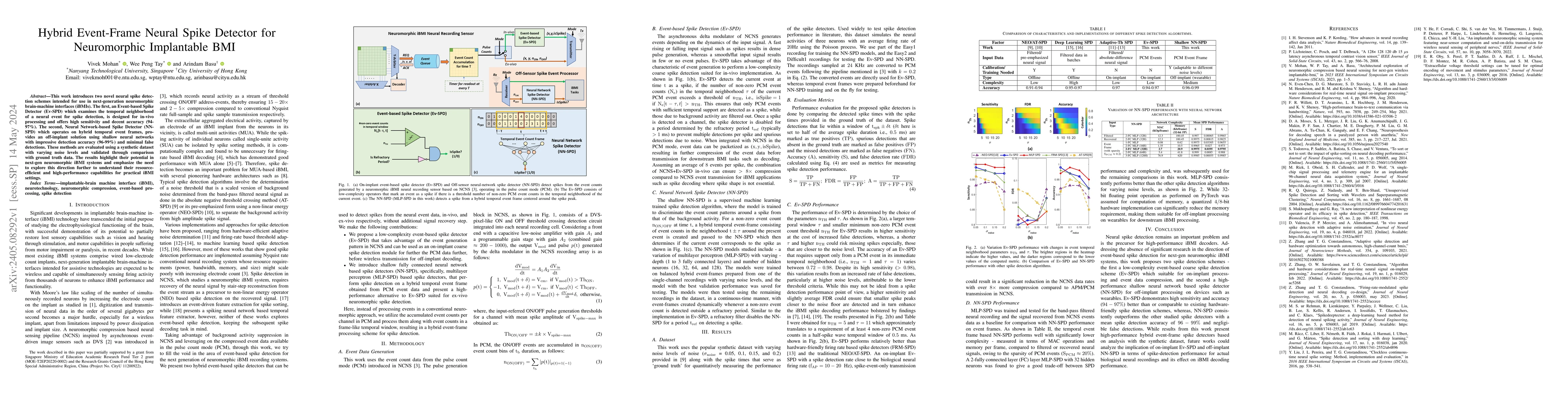 Thumbnail for Hybrid Event-Frame Neural Spike Detector for Neuromorphic Implantable
  BMI