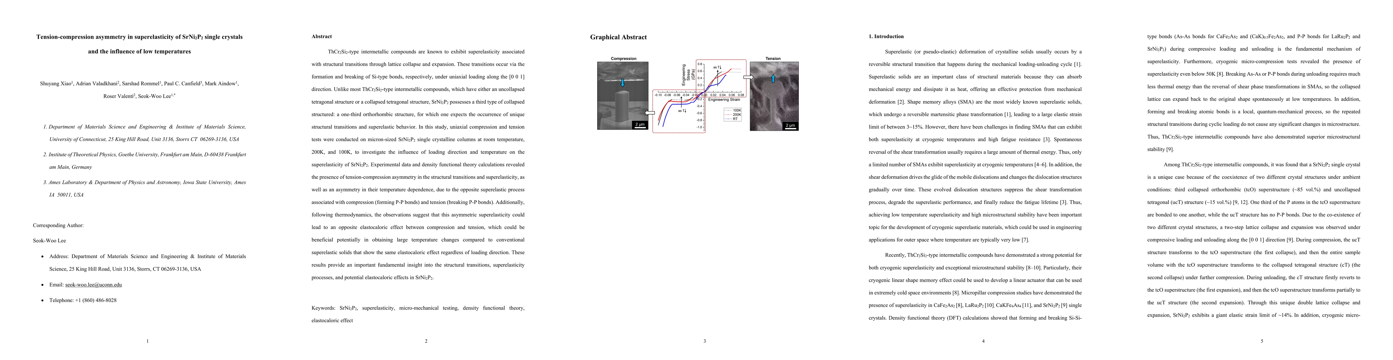Thumbnail for Tension-compression asymmetry in superelasticity of SrNi2P2 single
  crystals and the influence of low temperatures