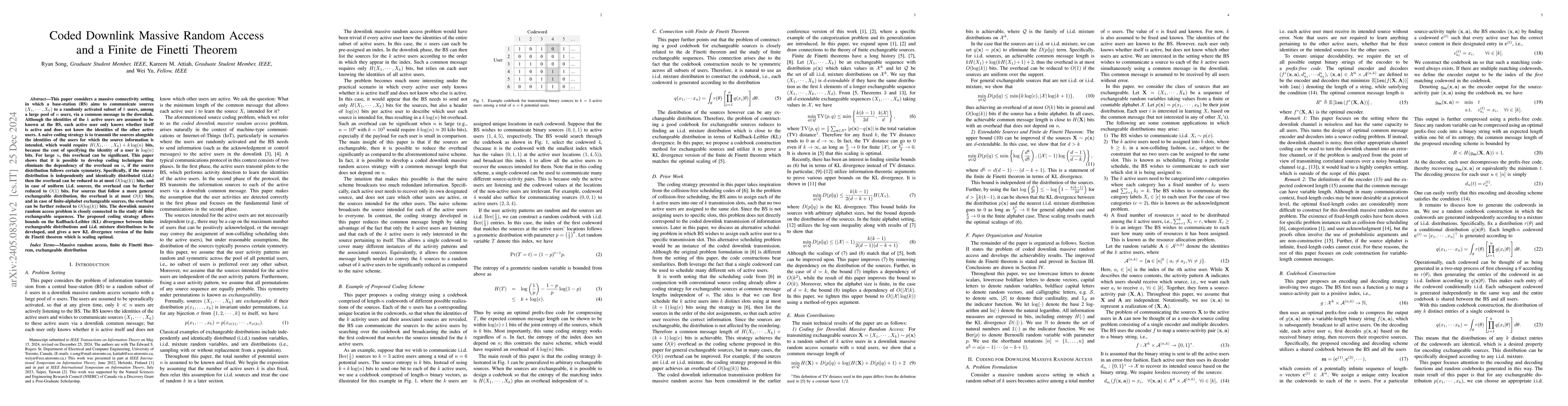 Thumbnail for Coded Downlink Massive Random Access and a Finite de Finetti Theorem