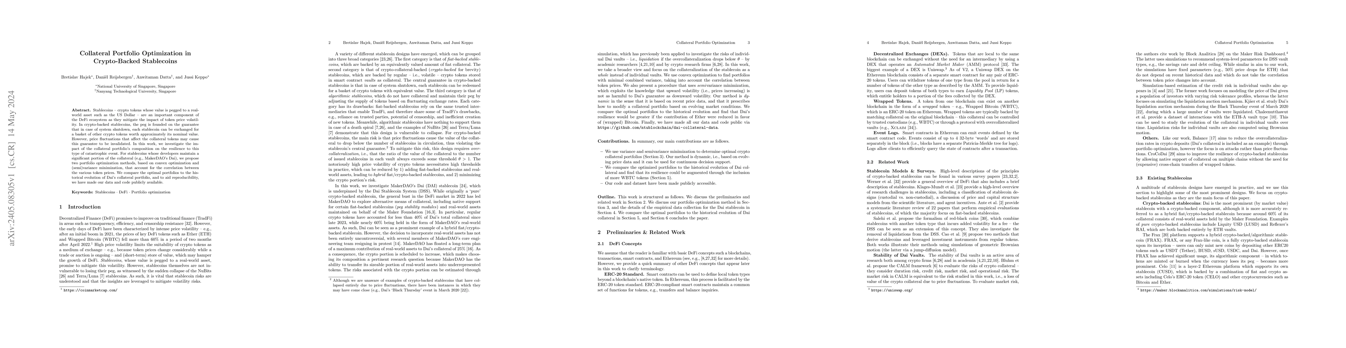 Thumbnail for Collateral Portfolio Optimization in Crypto-Backed Stablecoins