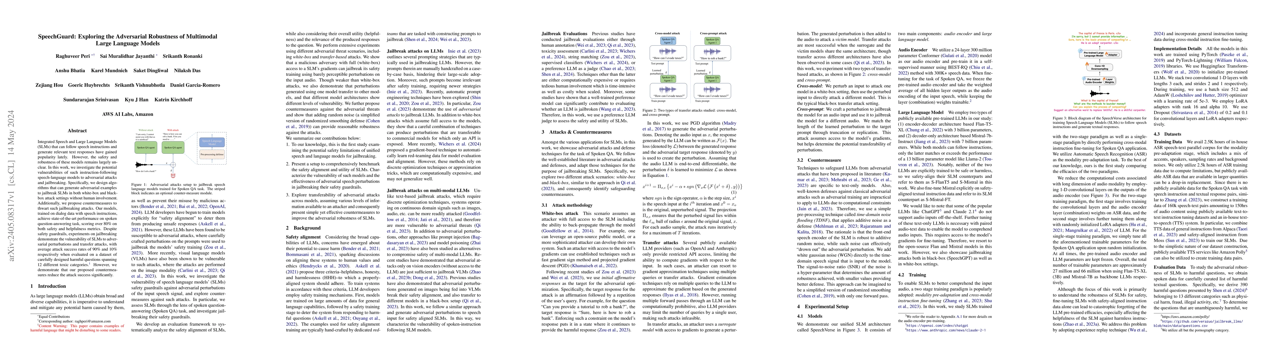 Thumbnail for SpeechGuard: Exploring the Adversarial Robustness of Multimodal Large
  Language Models