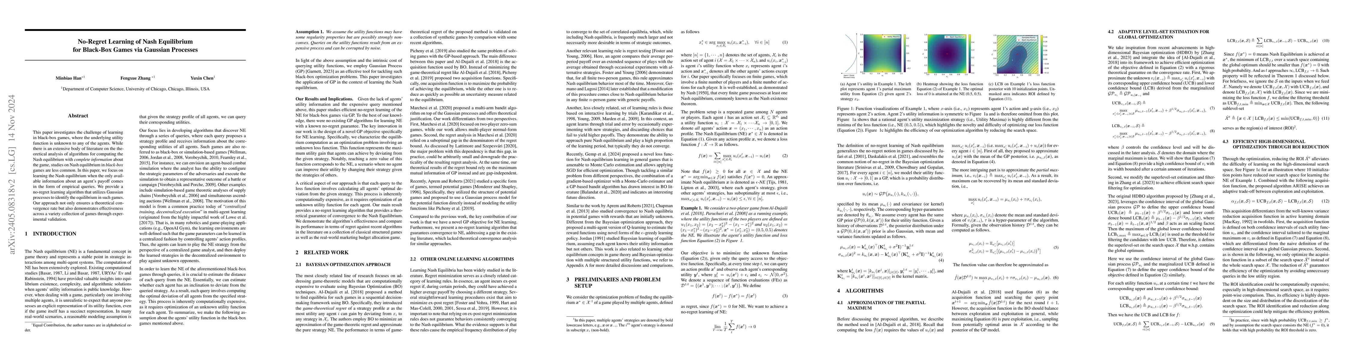 Thumbnail for No-Regret Learning of Nash Equilibrium for Black-Box Games via Gaussian
  Processes