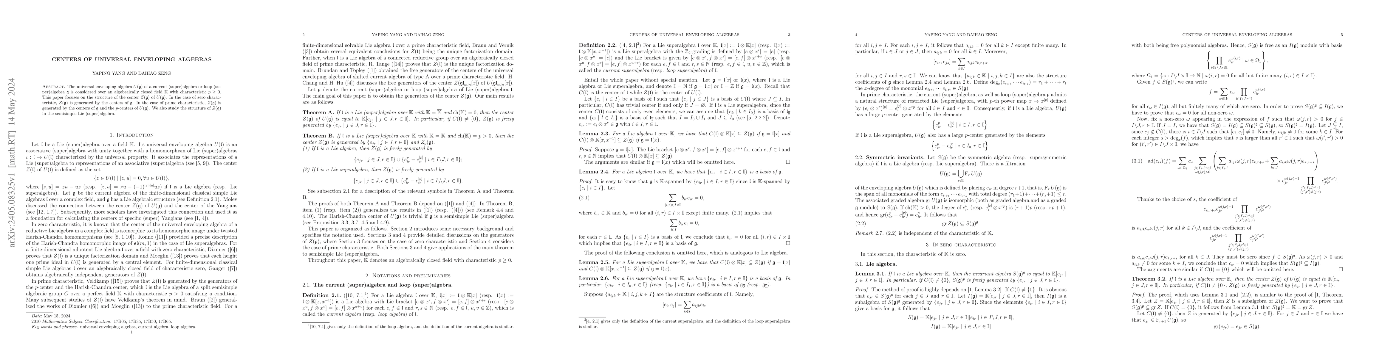 Thumbnail for Centers of Universal Enveloping Algebras